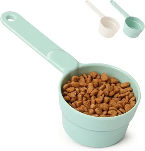 Vista 10 de Pala de melamina para comida de mascotas, tazas medidoras para comida de gato, pala de mango largo y cómodo para comida de perro, gato, hurón y Azul