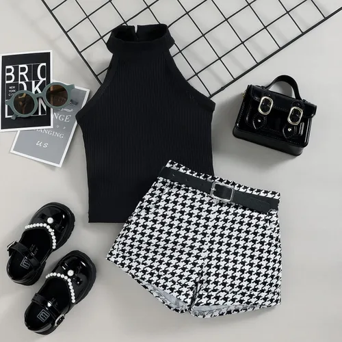 Vista 120 de TheFound Trajes de verano para niñas pequeñas, sin mangas, de punto acanalado, halter, pantalones cortos, ropa para recién nacidos, conjunto de 3