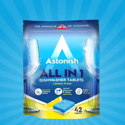 Vista 2 de Astonish Tabletas de lavavajillas todo en 1, limpiador doméstico que elimina la grasa, la suciedad y las manchas de la superficie, jabón