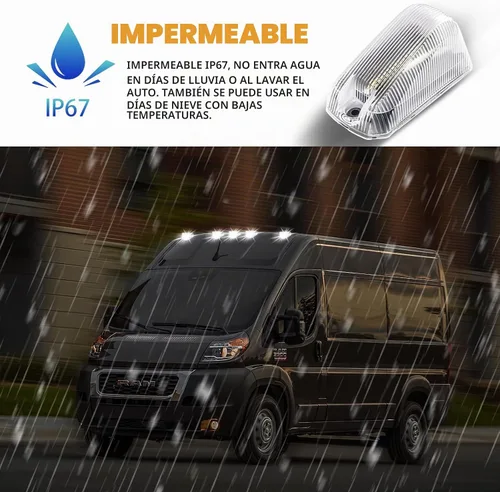 Vista 6 de Luces de Marcador de Techo de Cabina Blancas Led para 2014-2023 Dodge Ram ProMaster 1500 2500 3500, 5 Piezas (Lente Transparente)
