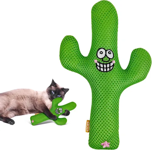 Vista 7 de TTcat Almohada grande de juguete de cactus Silvervine para gatos, juguete masticable de malla duradera para gatos de interior, juguete interactivo