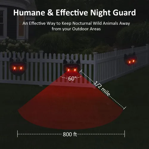 Vista 2 de MAGIC CAT - Repelente solar de animales, depredador de animales salvajes, ojos rojos, luces LED parpadeantes, repelente de animales nocturnos
