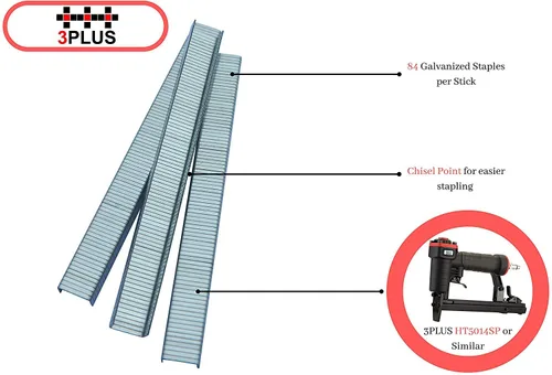 Vista 3 de 3PLUS Grapas de alambre fino galvanizado de calibre 20 T50/06 de 3/8 pulgadas (0.417 in) de longitud de pierna de 1/4 pulgadas, 5,000 por caja