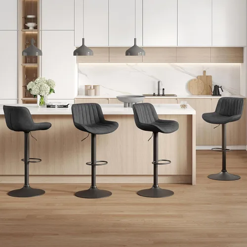 Vista 11 de Fat Ant Juego de 2 taburetes de bar ajustables de piel sintética, sillas de bar giratorias con respaldo, taburete de isla de cocina moderno tapizado