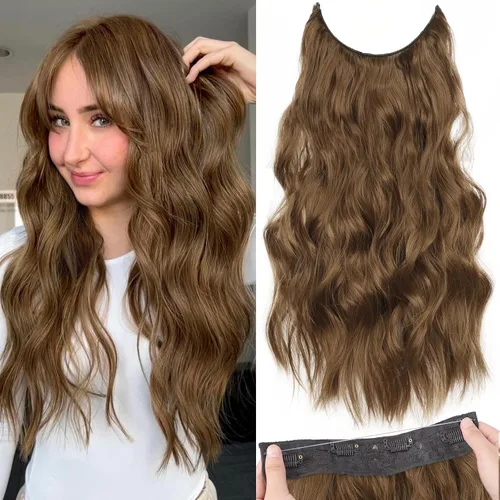 Vista 44 de KooKaStyle - Extensiones de cabello con hilo invisible, diadema transparente, ajustables, 4 clips fijadores, cabello largo y ondulado de 12