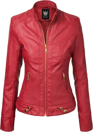Vista 23 de Lock and Love Chaqueta Abrigo de Moto Motociclista de Piel Sintética para Mujer con Capucha Extraíble o No Extraíble Wjc1044_negro