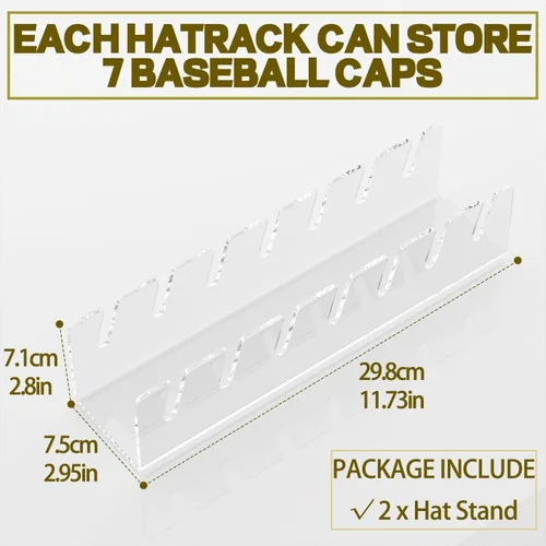 Vista 6 de Nuevo soporte para sombreros para exhibición y organizador de gorras de béisbol, soporte acrílico para 14 gorras de béisbol para dormitorio, 2 piezas