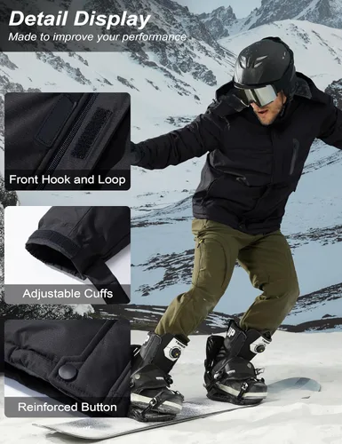 Vista 6 de MAGCOMSEN - Abrigos de invierno para hombre, impermeables, con forro polar, parka, con capucha, para esquiar, senderismo, trabajo Negro