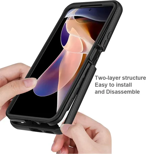 Vista 5 de Para Redmi Note 11 Pro Plus Phone Case, 2 en 1 Protección contra Caídas Híbrida Resistente Doble Capa Armor Funda Protectora - Negro