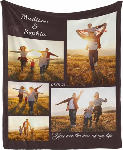 Vista 7 de Manta personalizada con tus fotos favoritas, manta personalizada con mis propias imágenes para familia, mamá, papá, hija, hijo, perro, hermanas