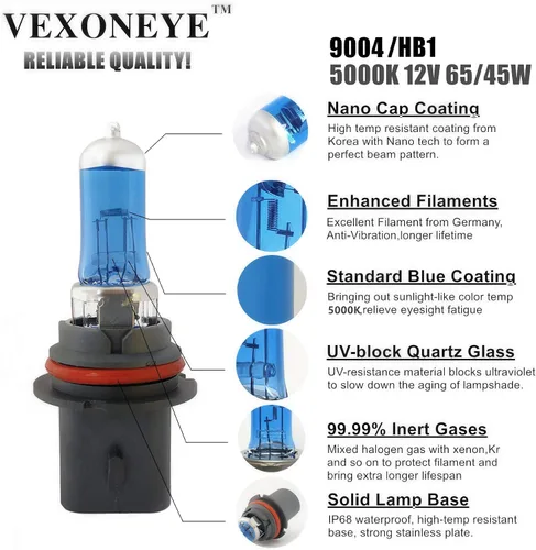 Vista 2 de 9004/HB1 - foco halógeno para faros delanteros HB1, 12 V, 65/45 W, 5000 K, luz blanca brillante tipo diamante, focos para faros, vida útil