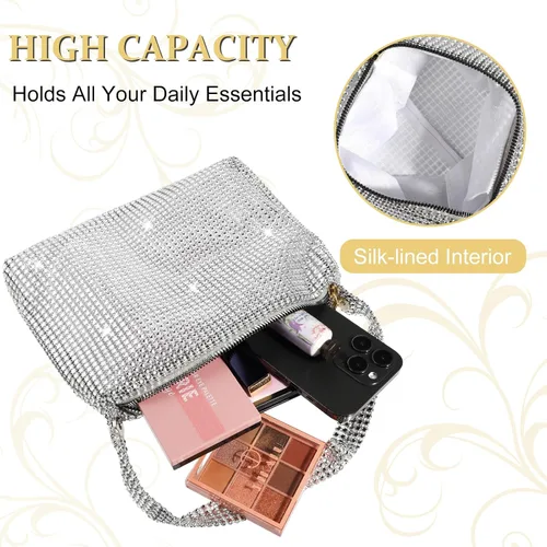 Vista 3 de Giantree Bolso de mano brillante con diamantes de imitación para mujer, bolso de noche brillante para bola de masa, bolso de mano para banquete