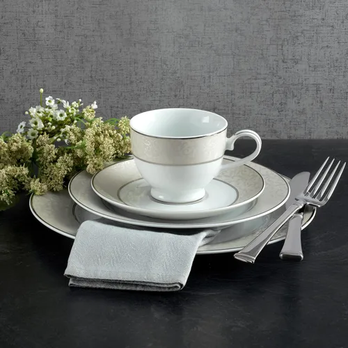 Vista 10 de Mikasa Parchment - Juego de vajilla de 40 piezas, servicio para 8, platos de porcelana duraderos, cuencos y tazas con diseño contemporáneo, apto