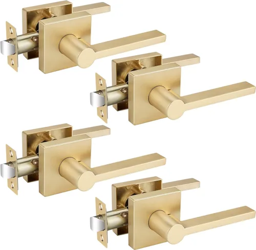 Vista 36 de EHOMEWARE Juego de manijas dobles para puerta delantera, paquete de 1 manija de puerta cuadrada de latón satinado, combinación de perilla de puerta
