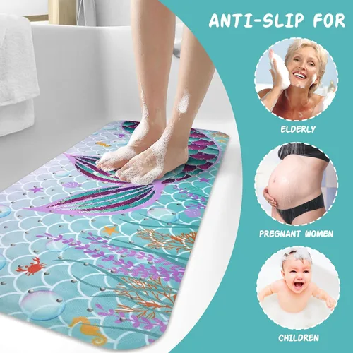 Vista 6 de Tapete de baño de sirena antideslizante, bonito tapete de baño de goma para bañera, tapete de baño para niños y niñas pequeñas, tapete de ducha