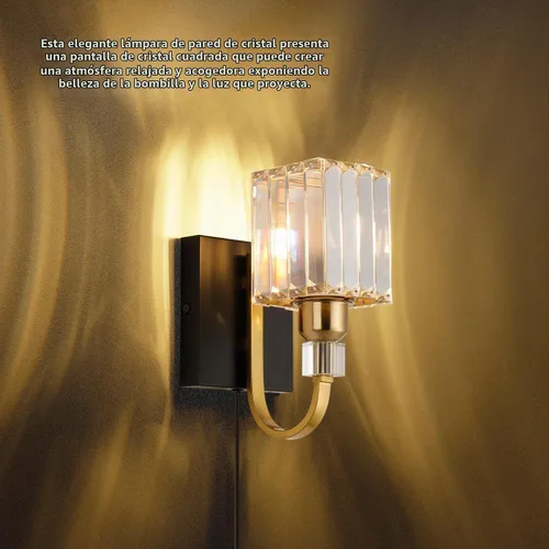 Vista 8 de Aplique de pared moderno de cristal con enchufe, lámpara de pared montada en negro dorado, lámpara de tocador enchufable con interruptor