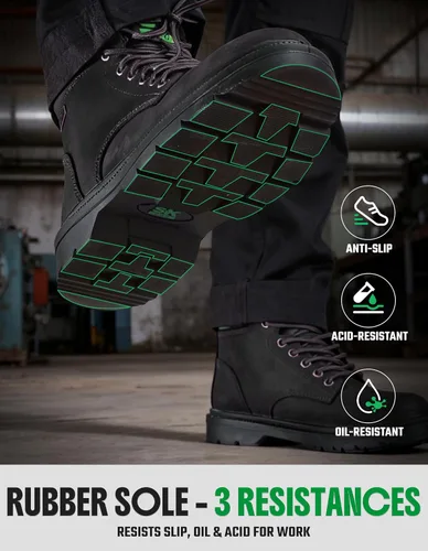 Vista 4 de SKPRO Botas de trabajo con punta de acero para hombres, zapatos de seguridad antideslizantes impermeables para la construcción, botas de trabajo