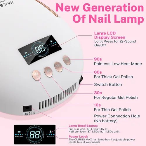Vista 3 de NAILGIRLS Lámpara de uñas LED UV de 80 W, pantalla LCD con sensor automático, luz UV para uñas de gel con 4 temporizadores de curación flash