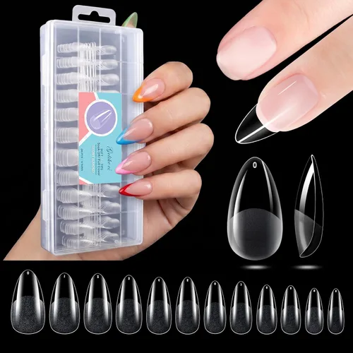 Vista 10 de Gelike ec Puntas de uñas extra cortas en forma de almendra: 120 piezas de puntas de gel suave para puntas de uñas de gel de cubierta completa