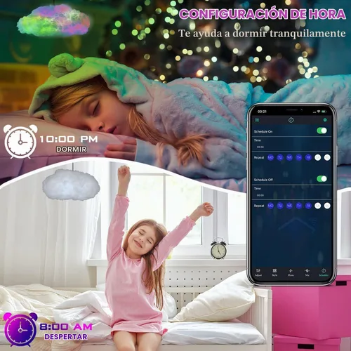 Vista 6 de Luces LED de nube para dormitorio, kit de iluminación nocturna creativa multicolor, sincronización de música con aplicación, tiras de luces que