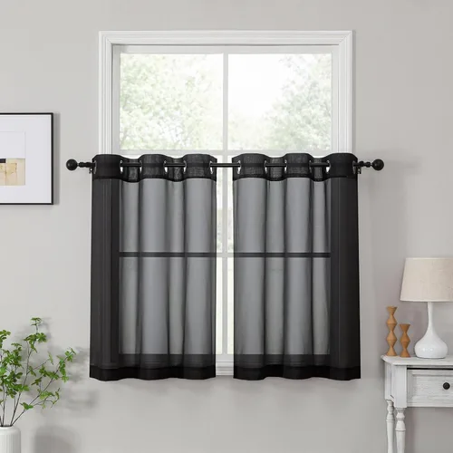 Vista 63 de OWENIE Cenefa transparente con ojales negros para ventanas, 2 paneles de 52