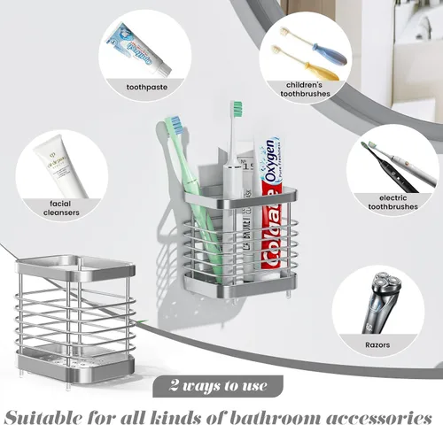 Vista 4 de Soporte para cepillos de dientes de acero inoxidable para baño, soporte para pasta de dientes de pared, soporte para maquinilla de afeitar