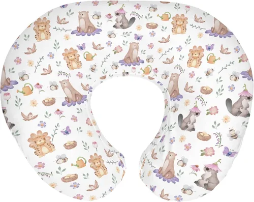 Vista 10 de Fundas de almohada de lactancia de animales de acuarela para niños y niñas, osos, conejo, mapache, hojas florales, funda de almohada de lactancia