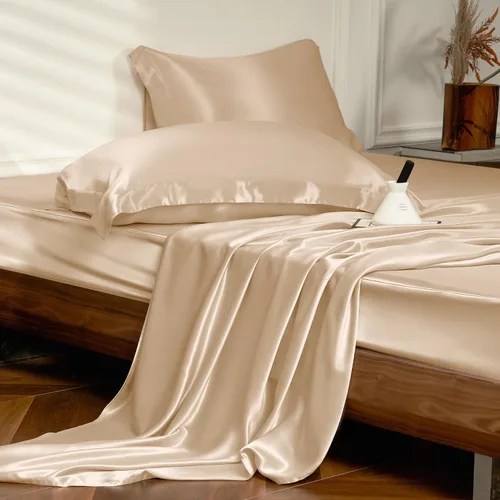 Vista 10 de THXSILK Juego de sábanas de seda de 4 piezas, 100% seda de morera de 25 momme de hebra larga, juego de sábanas y fundas de almohada, extremadamente
