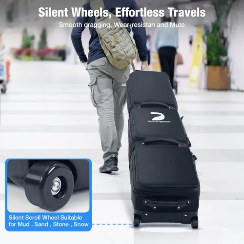 Vista 2 de DASHINGNOAH Bolsa impermeable para esquí con ruedas, doble bolsa rodante para snowboard para viajes aéreos, extensible de 155 cm a 187 cm, con 3
