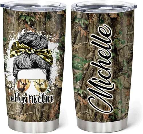 Vista 8 de Hyturtle Regalos de Caza Personalizados Para Hombres - Vaso Térmico de Caza de Ciervos con Camuflaje de 20 Oz para Café de Viaje de Acero Inoxidable