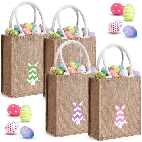 Vista 16 de Honeydak 4 cestas de Pascua para niños, bolsas de caza de huevos de Pascua, bolsas de lona de regalo, cubos de huevos con asas para caza de huevos