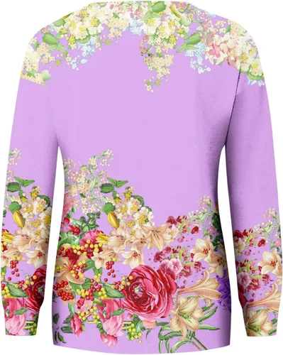 Vista 3 de Sudadera para mujer, de manga larga, diseño gráfico vintage, estampado floral, sin botones, casual