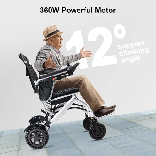 Vista 3 de Silla de ruedas eléctrica ligera y plegable, solo 33 libras, sillas de ruedas para adultos, batería de litio extraíble, sillas de ruedas motorizadas