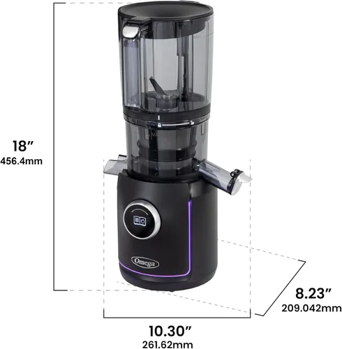 Vista 6 de Omega Ultimate Performance - Exprimidor de lotes de masticación lenta con tecnología intellidial, extractor de jugo de verduras y frutas con tolva