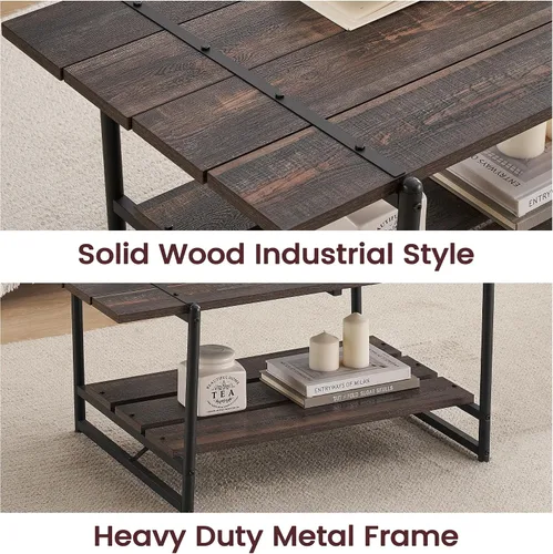 Vista 6 de Mesa auxiliar para sala de estar, mesas de sala de estar de 2 niveles, mesa de centro moderna para sala de estar, mesa de centro de madera