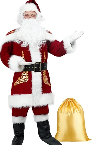 Vista 4 de Jaaytct 11 disfraz de Papá Noel, traje de Papá Noel para hombre, traje de Navidad para adultos, traje de Papá Noel, traje de lujo para adultos