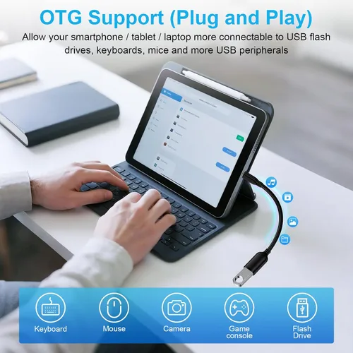 Vista 2 de Adaptador USB C a USB 3.0, transferencia de datos de alta velocidad de 5 Gbps, adaptador USB C Android macho a USB hembra OTG On The Go Dongle Cable