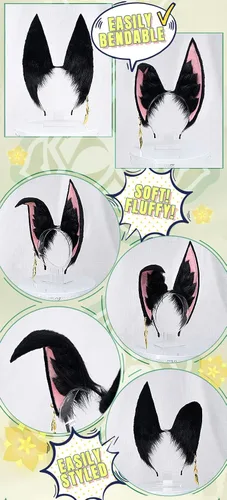 Vista 5 de KIRA KIRA Genshin Impact Tighnari - Diadema de piel peluda de orejas anchas de zorro accesorios de disfraz para decoración de fiestas (solo oreja)