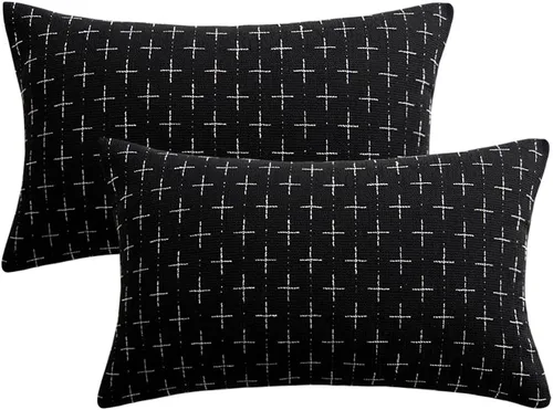 Vista 313 de MIULEE - Juego de 2 fundas de almohada decorativas de lino de arpillera navideñas, modernas, estilo campestre, rústicas, tejidas, con textura