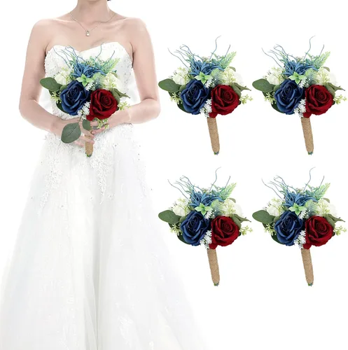 Vista 21 de Ramos de novia bohemios para boda, ramos de 9 pulgadas de flores artificiales para decoraciones de centro de mesa de ceremonia y aniversario, rosas