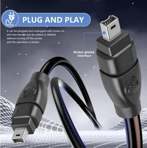 Vista 5 de FireWire Cable de 4 pines a 4 pines iLink DV Cable Firewire 400 IEEE 1394 Cable para portátil a videocámara de 6 pies