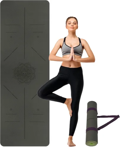 Vista 8 de U&M Yoga Mat Non Slip, 0.24" Thick 72"x24" TPE Yoga Mats for Women Men, Anti-Tear Exercise & Fitness Mat with Carrying Strap, Workout Mats for Yoga