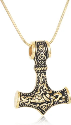 Vista 20 de Collar de urna de talismán de martillo de Thor vikingo nórdico para cenizas, acero inoxidable para hombre, joyería de cremación vintage, amuleto