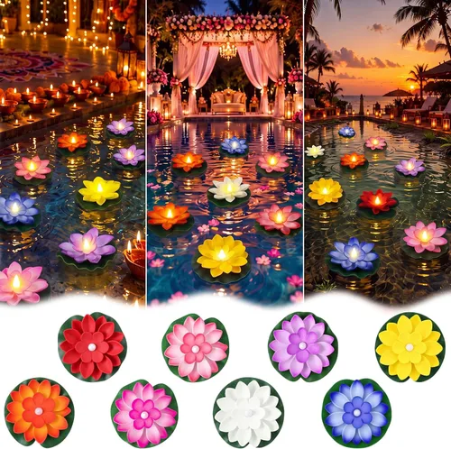 Vista 13 de Liliful 24 luces de loto flotantes Diwali, 5.91 pulgadas, 6