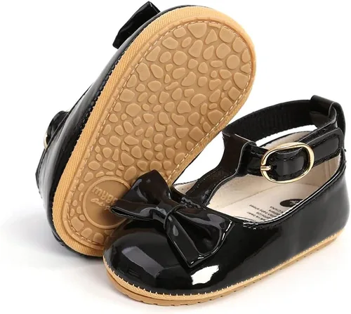 Vista 2 de Zapatos planos de vestir Mary Jane para niñas y bebés, zapatos de vestir para niños pequeños, con lazo y suela de goma suave