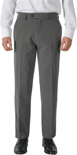 Vista 12 de Plaid&Plain Pantalones de vestir para hombre, cintura elástica, corte recto Negro