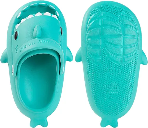 Vista 3 de Sandalias de tiburón para niños y niñas, pantuflas de ducha con forma de nube, bonitas sandalias de punta abierta con dibujos animados, suela