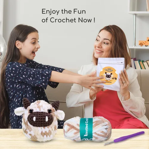 Vista 6 de NestledCrafts Kit de Ganchillo para Principiantes, Kit de Inicio de Amigurumi de Animales con Tutorial de Video Paso a Paso, Juego de Tejido Fácil