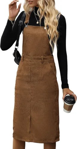 Vista 4 de OYOANGLE Vestido de pana sin mangas con dobladillo dividido para mujer