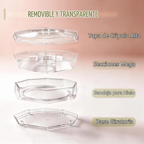 Vista 6 de IVYHOME 5 compartimentos para servir hielo Lazy Susan, plato de cóctel de camarones divididos con tapa, plato de plástico para tacos, bandeja fría